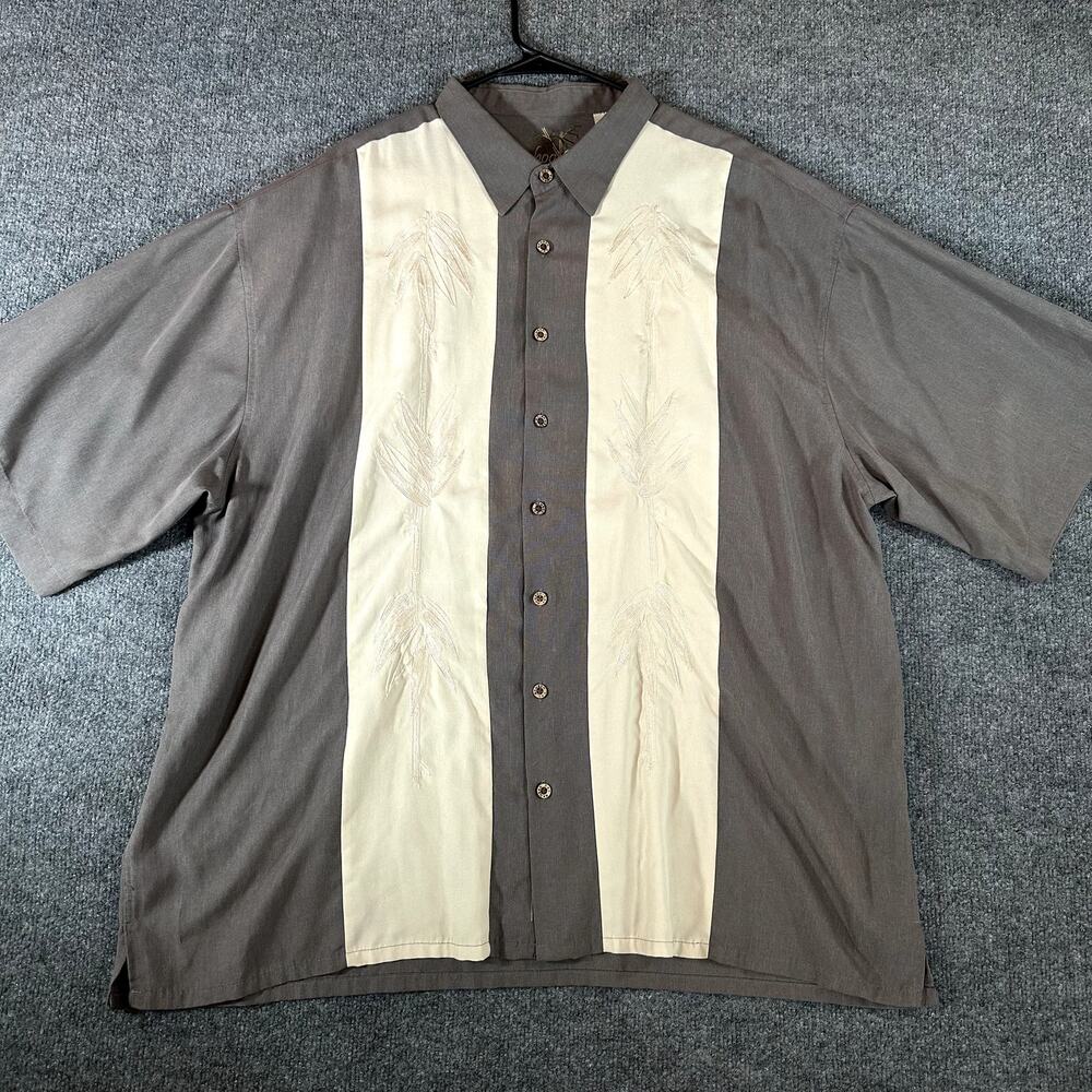 Bamboo Cay Men’s 3XL Embroidered Camp Shirt Gray Cream Hawaiian Resort